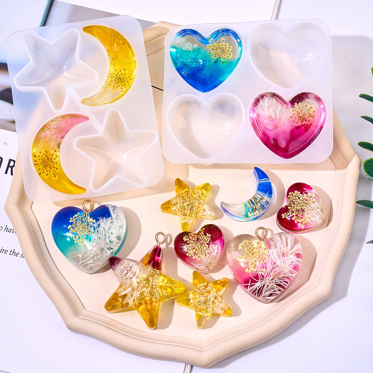 Resin Art Letters - قالب سيليكون على شكل قلب ونجمة