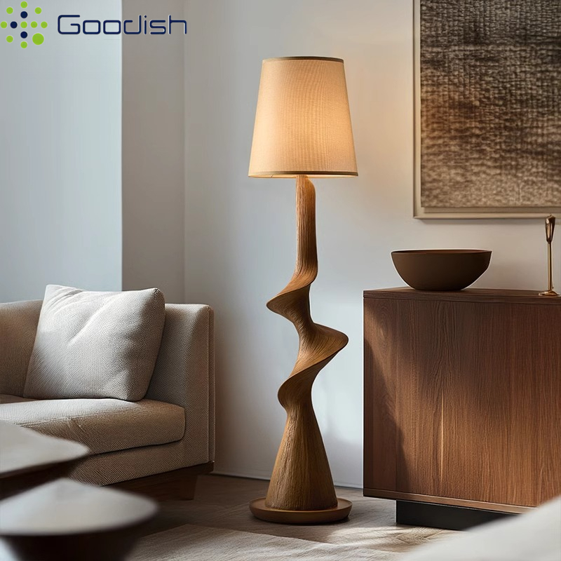 Resin Art On Wood - مصباح أرضي LED خشبي منحني عموديًا