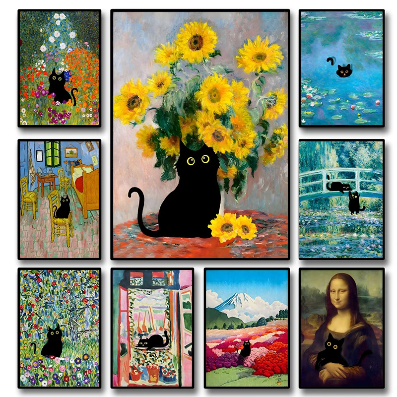 لوحة فنية مضحكة لقطة سوداء تجس - مراجعة Resin Art Home Decor وسعره